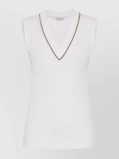 BRUNELLO CUCINELLI RIBBED V-NECK SLEEVELESS TOP