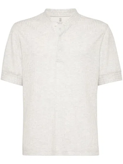 Brunello Cucinelli Ribbed V-neck T-shirt In Grey