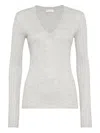 Brunello Cucinelli Cashmere And Silk Sparkling Sweater In Gray