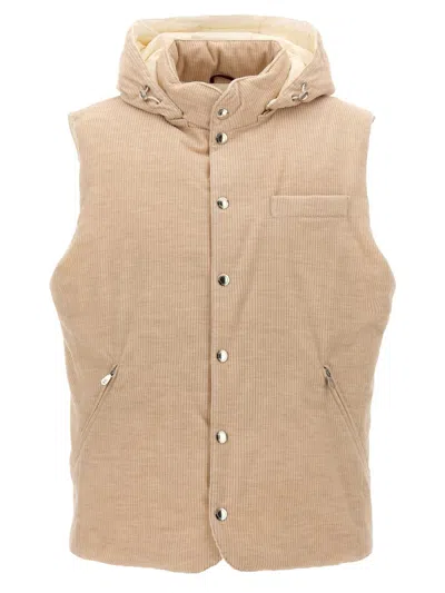 Brunello Cucinelli Ribbed Velvet Vest In Cream