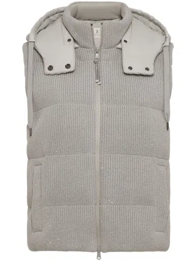 Brunello Cucinelli Ribbed-knit Padded Vest In Grey
