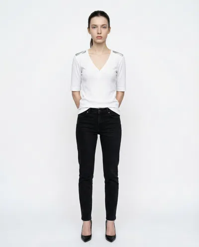 Brunello Cucinelli Ribbed V-neck Blouse In White