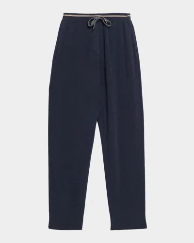 Brunello Cucinelli Ribbed Wool Cashmere Drawstring Pants In Blue