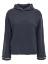 Brunello Cucinelli Ribbed Texture Hooded Sweater With Long Sleeves In Blue