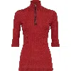 Brunello Cucinelli Ribbed Wool Jersey Turtleneck T-shirt With Precious Half Zip In Red