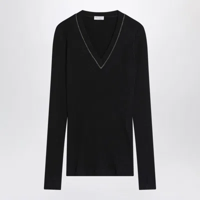 Brunello Cucinelli Blue Ribbed Wool Sweater In Black