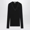 Brunello Cucinelli Blue Ribbed Wool Sweater In Black