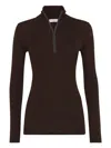 Brunello Cucinelli Ribbed Long-sleeve Monili Zip-up Top In Brown