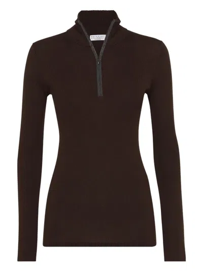BRUNELLO CUCINELLI RIBBED ZIP-NECK SWEATER