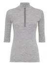 Brunello Cucinelli Ribbed Zip-neck Top In Gray