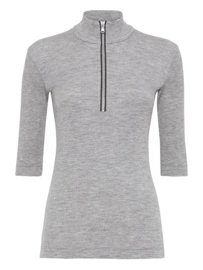 BRUNELLO CUCINELLI RIBBED ZIP-NECK TOP
