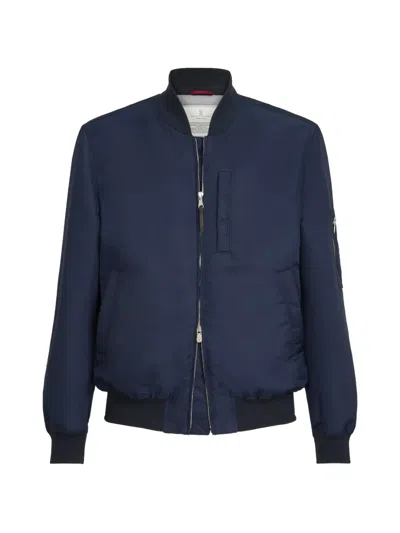 Brunello Cucinelli Water-resistant Techno-satin Bomber Jacket With Thermore® Padding In Blue
