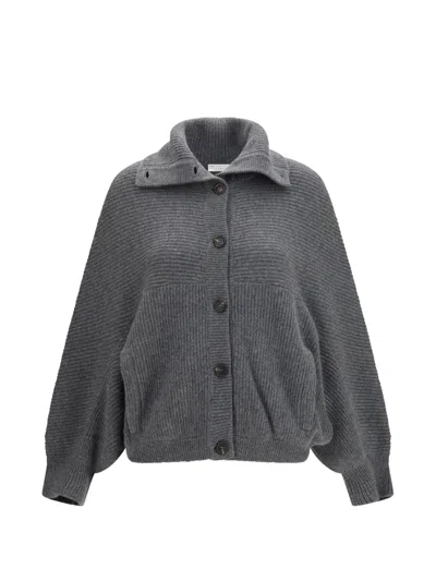 Brunello Cucinelli Ribbed-knit Cardigan In Gray