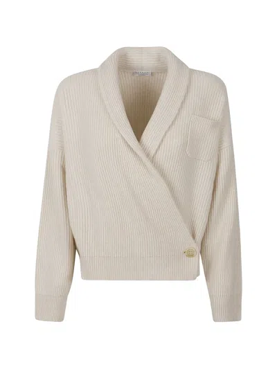 Brunello Cucinelli Ribbed-knit Cardigan In Neutral