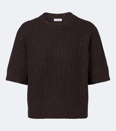 Brunello Cucinelli Ribbed-knit Cashmere And Wool-blend Sweater In Brown