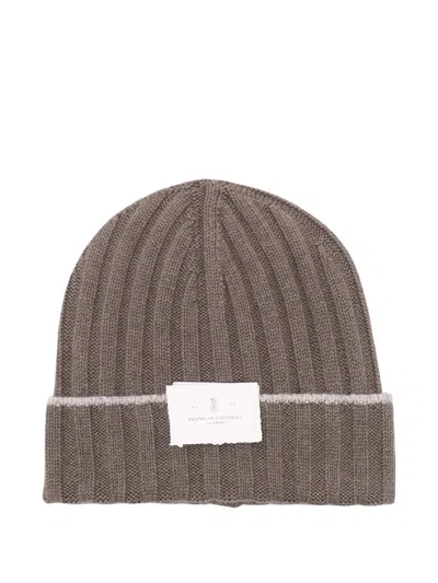Brunello Cucinelli Ribbed-knit Cashmere Beanie Hat In Brown