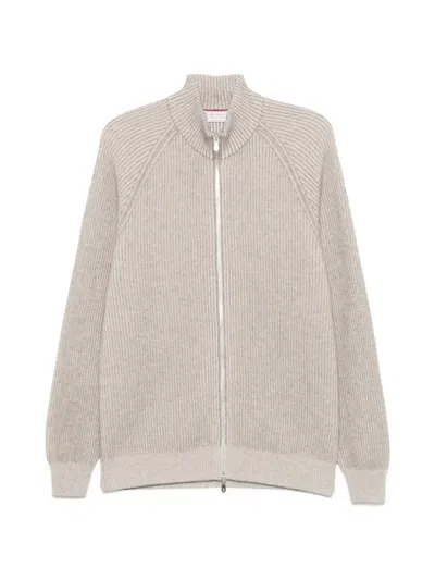 Brunello Cucinelli Ribbed-knit Cashmere Cardigan In Neutral