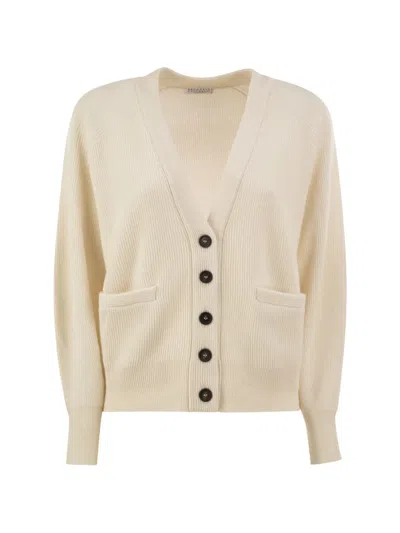 Brunello Cucinelli Ribbed Cashmere V-neck Cardigan In Neutral