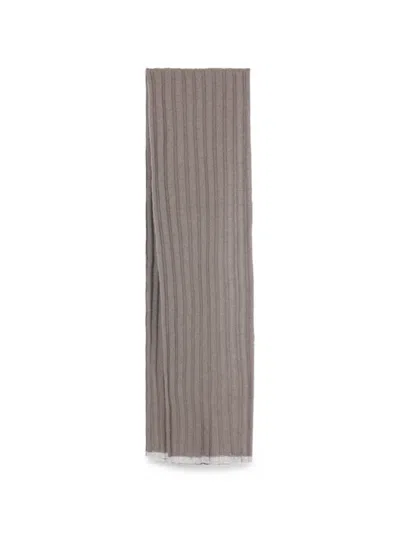 Brunello Cucinelli Ribbed-knit Cashmere Scarf In Gray