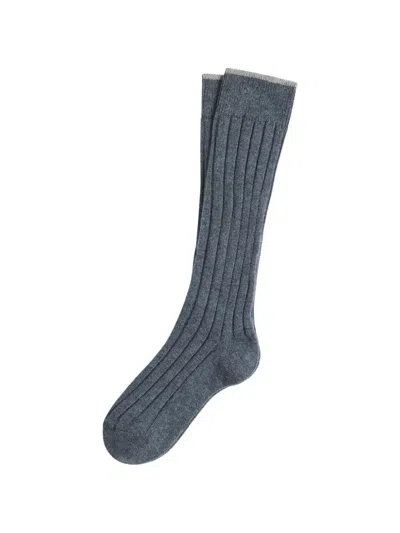 Brunello Cucinelli Kids' Ribbed-knit Cashmere Socks In Blue