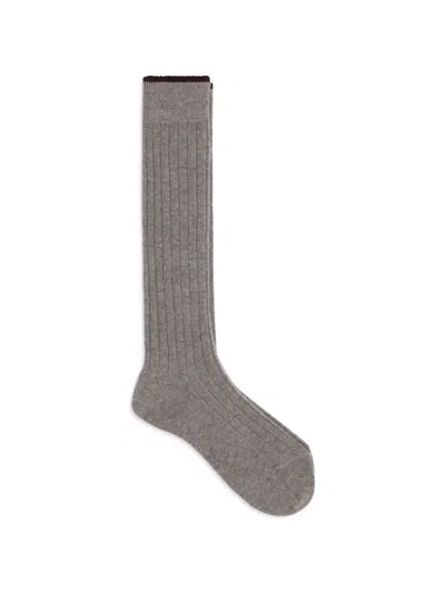 Brunello Cucinelli Ribbed-knit Cashmere Socks In Gray