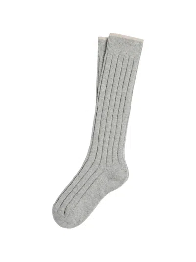 Brunello Cucinelli Kids' Ribbed-knit Cashmere Socks In Grey