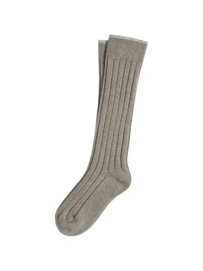 Brunello Cucinelli Kids' Ribbed-knit Cashmere Socks In Neutrals