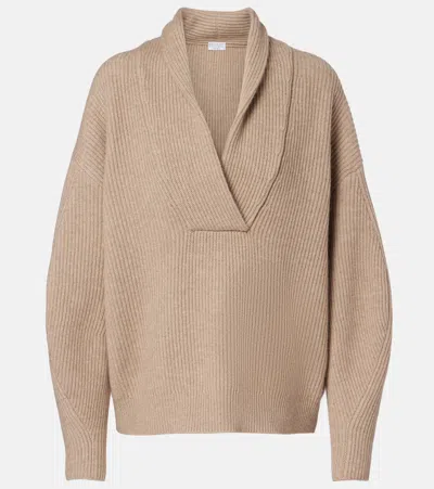 Brunello Cucinelli Bead-embellished Cashmere And Silk-blend Sweater In Nude
