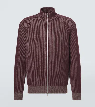 Brunello Cucinelli Ribbed-knit Cashmere Zip-up Cardigan In Blue