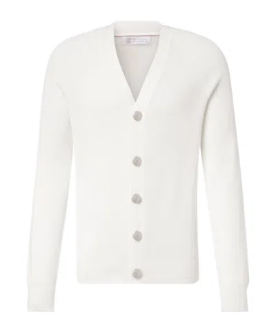 Brunello Cucinelli Ribbed-knit Cotton Cardigan In White