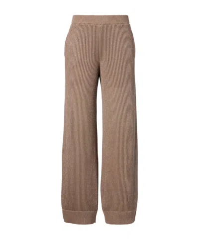 Brunello Cucinelli Ribbed-knit Cotton-blend Wide-leg Pants In Neutral