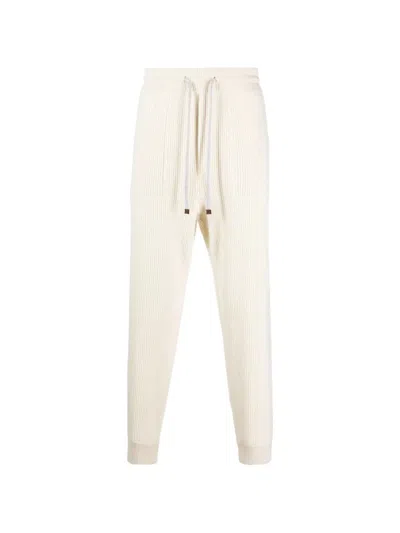 Brunello Cucinelli Ribbed-knit Drawstring Track Pants In Neutral