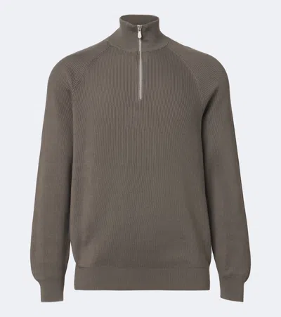 Brunello Cucinelli Ribbed-knit Half-zip Cotton Sweater In Gray