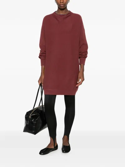 Brunello Cucinelli Ribbed-knit Keyhole-detail Dress In Red