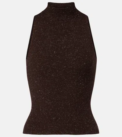 Brunello Cucinelli Ribbed-knit Lamé Top In Brown