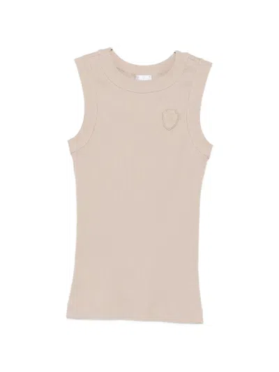 Brunello Cucinelli Ribbed-knit Logo-patch Top In Neutral
