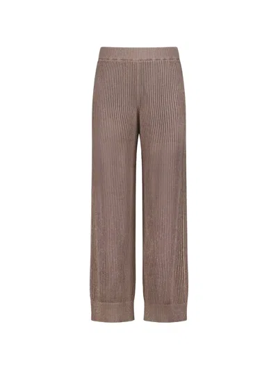 Brunello Cucinelli Ribbed-knit Metallic-thread Trousers In Brown