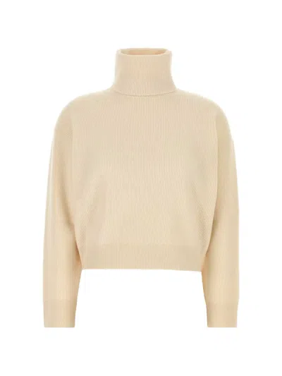 Brunello Cucinelli Wool Blend Turtleneck Sweater Long Sleeves In Pink