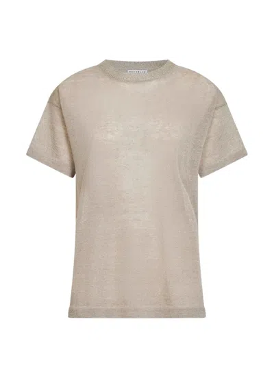 Brunello Cucinelli Ribbed-knit Short-sleeve Sweater In Neutral