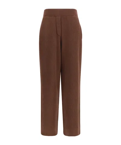 Brunello Cucinelli Ribbed-knit Straight-leg Trousers In Brown