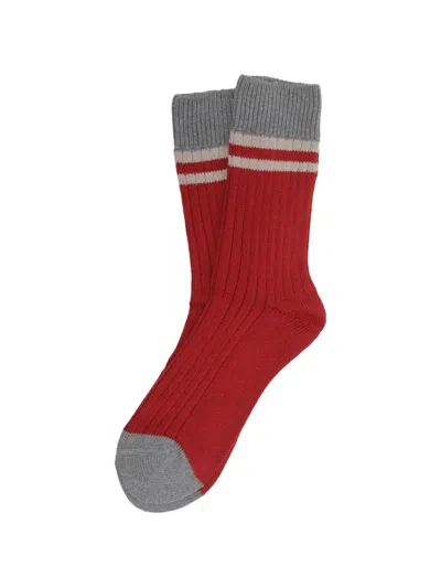 Brunello Cucinelli Ribbed-knit Striped Socks In Red