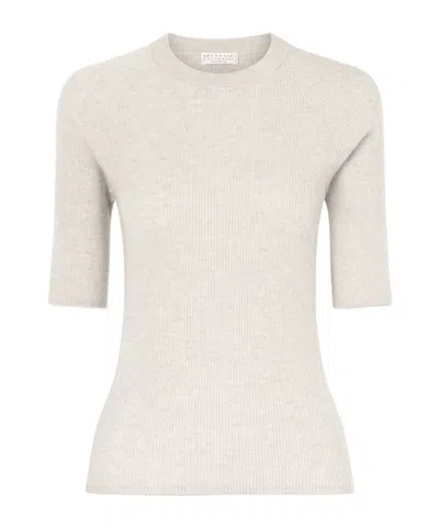 Brunello Cucinelli Ribbed-knit T-shirt In Neutral
