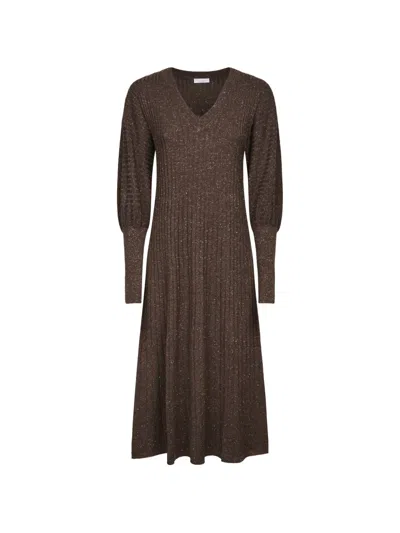 Brunello Cucinelli Ribbed-knit V-neck Dress In Multi