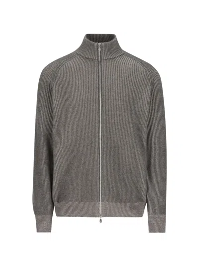 Brunello Cucinelli Ribbed-knit Zip-up Cardigan In Gray