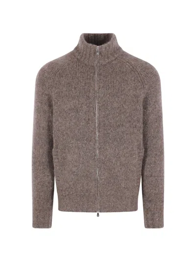 Brunello Cucinelli Cardigan In Cashmere Con Zip In Yellow