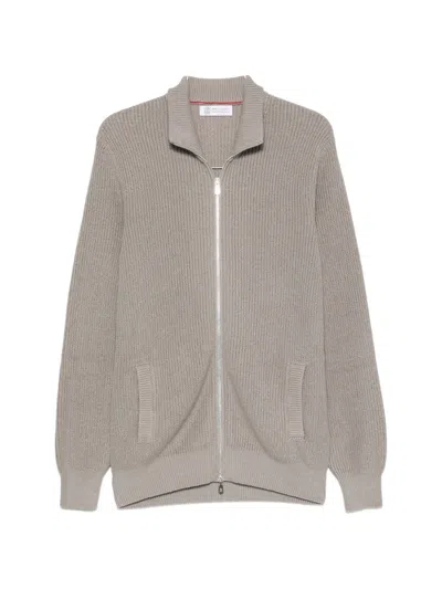 Brunello Cucinelli Ribbed-knit Zip-up Cardigan In Multi