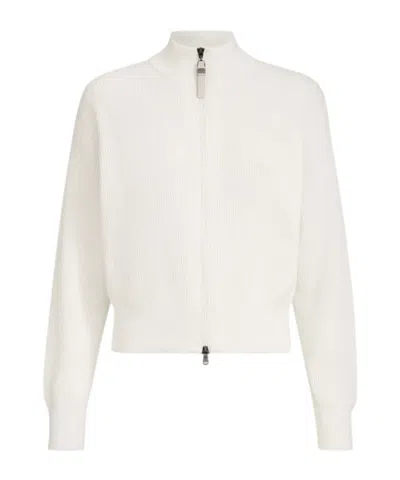 Brunello Cucinelli Ribbed-knit Zip-up Cardigan In White