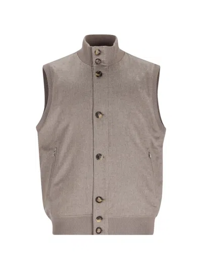 Brunello Cucinelli Ribbed-trim Button-up Gilet In Gray