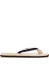 Brunello Cucinelli Striped Leather Flip Flops In Blue