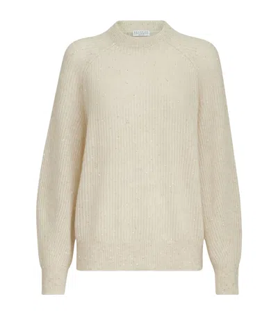 Brunello Cucinelli Rib-knit Embellished Sweater In White
